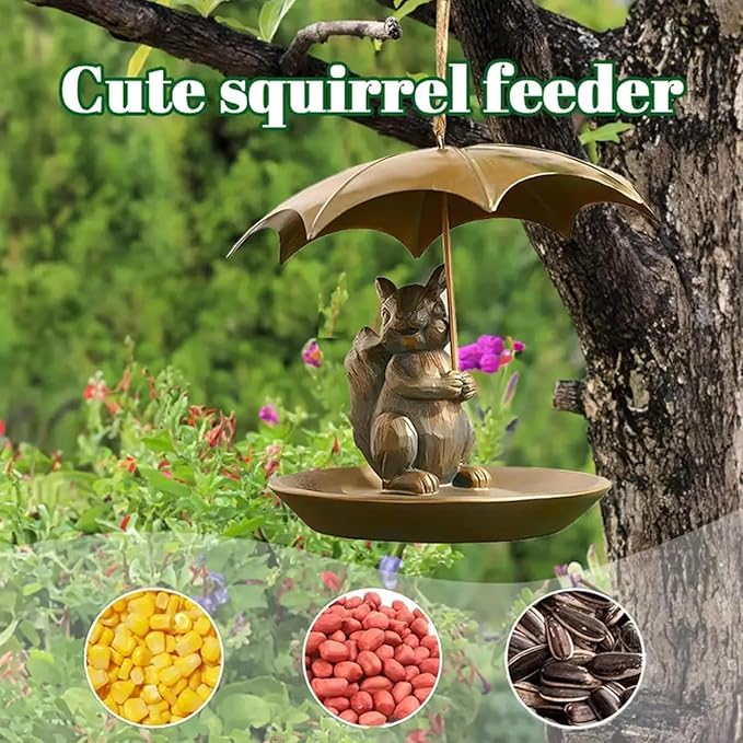 Animal Bird Feeder with Umbrella, Metal Squirrels Feed,Squirrel Umbrella Birds Feeder Birds Feeds for Outdoors Funny Cat Dog for Home Outdoor Decoration and Bird Enthusiasts (Cat)