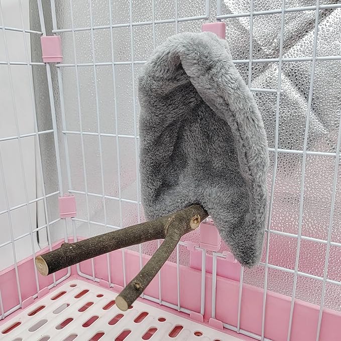 Pssopp Bird Blanket for Cage, Warm Cozy Snuggle Hut Cuddle Nest Hanging Toy Comfort Corner Fleece Bird Blanket for Gray Parrot Eclectus Cockatoo (Gray)