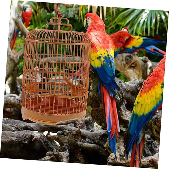 Ipetboom Vintage Decorative Portable Bird Cage, All-Round Ventilation, Hanging, 1 Feeding Cup, 1 Standing Pole, For Parrots
