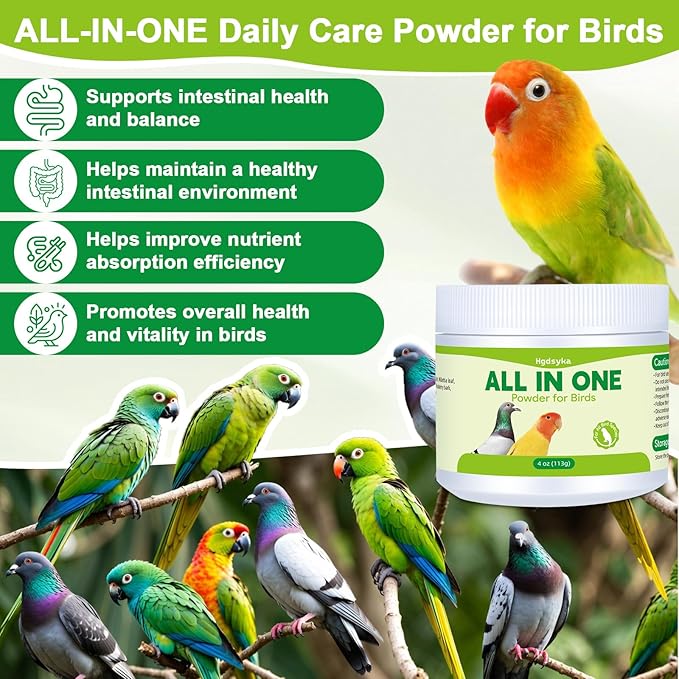 All in One Medicine Powder for Pigeon Parrots Canary Finches Parakeet Cockatiels Aviary Birds, Helps Maintain Digestive Balance Overall Vitality, Drinking Water Additive Wellness Support Powder