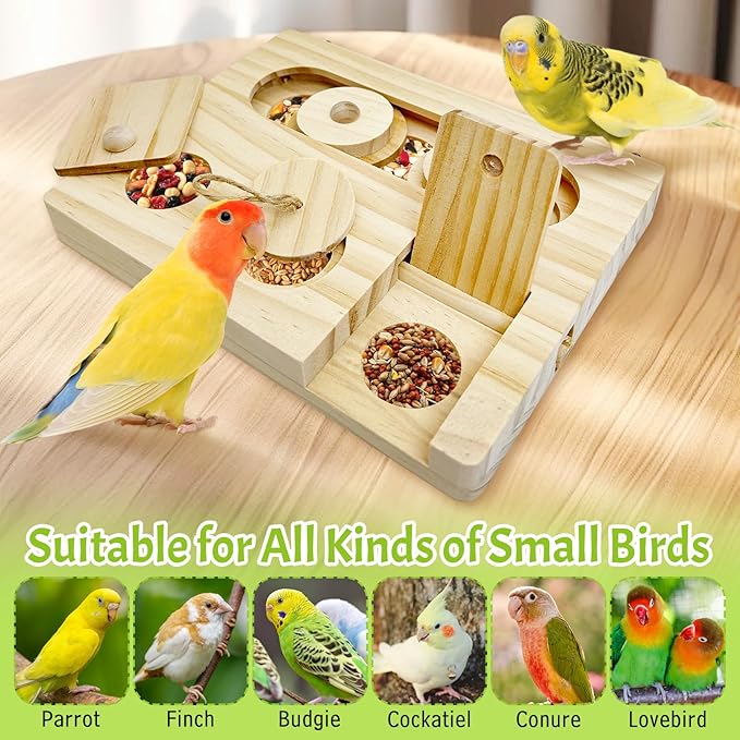 Hamiledyi Bird Foraging Toys Interactive Wooden Parrot Puzzle Toys Hanging Enrichment Toys Bird Slow Feeder Cage Accessories for Parakeet Cockatiel Lovebird Conure Finche