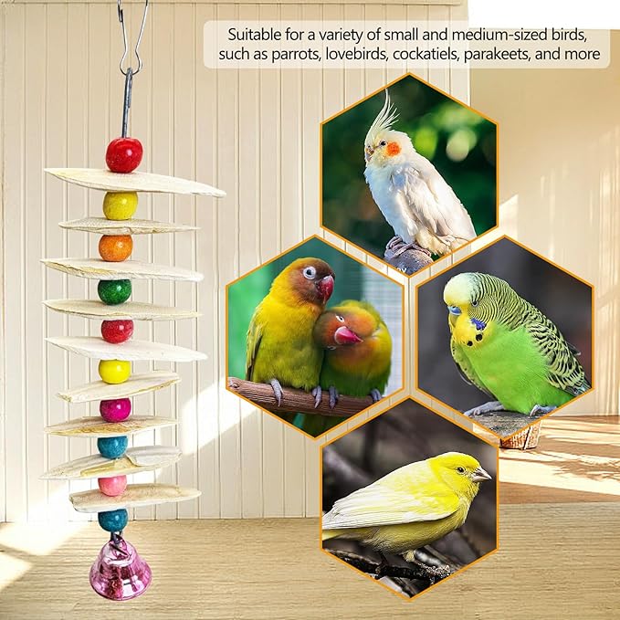 PINVNBY 2 Pack Natural Bird Toys with Cuttlebone Calcium Parakeet Chewing Toy Hanging Bird Beak Grinding Stone Cage Accessories for Parrot Budgie Lovebird Cockatiel (Large)