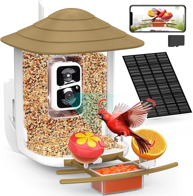 birdsnap® TUC Bird Feeder with Camera 2K HD Live with 32GB Card Auto Detect & Notify AI Identify Camera Birds Feeders Solar Powered Wireless Outdoors Backyard Gift for Mom Dad Birds Lover, 2.4G WiFi