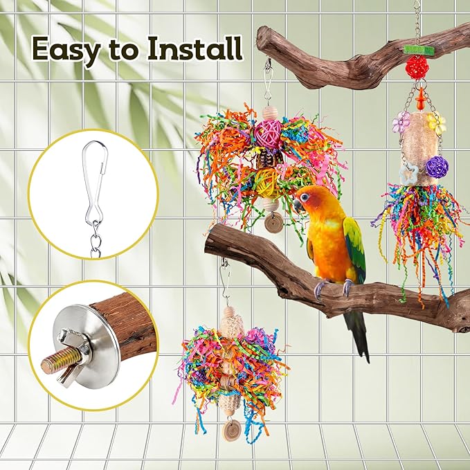 Bird Toys, Parakeet Foraging Toys, Hanging Chewing Toys with Natural Wooden Perches, Bird Cage Accessories, Suitable for Parakeets, Cockatiels, Budgies, Lovebirds & More