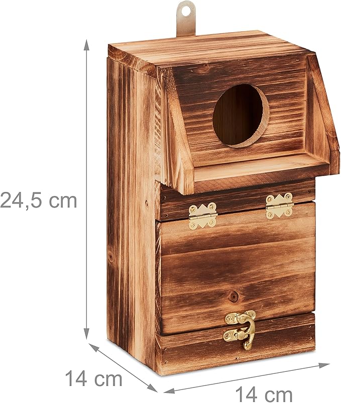 Cleaning Flap Bird Nesting Box with Burnt Effect for Outdoors