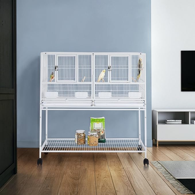 Topeakmart Divided Breeder Bird Cage for Parakeet Canary Lovebird Finch Budgie with Detachable Rolling Stand, White