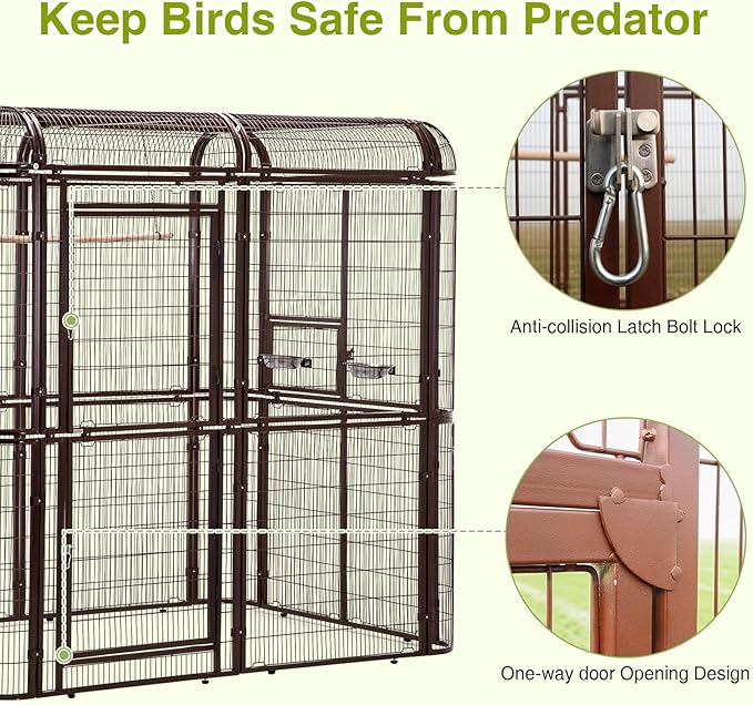 87-Inch Heavy Duty Walk-in Bird Cage – Large Outdoor Aviary Metal Birdcage with Stand, 7.22x5.25x6.8ft Flight Space for Macaw, Budgie, Conure, Lovebird, Parakeet, Cockatiel