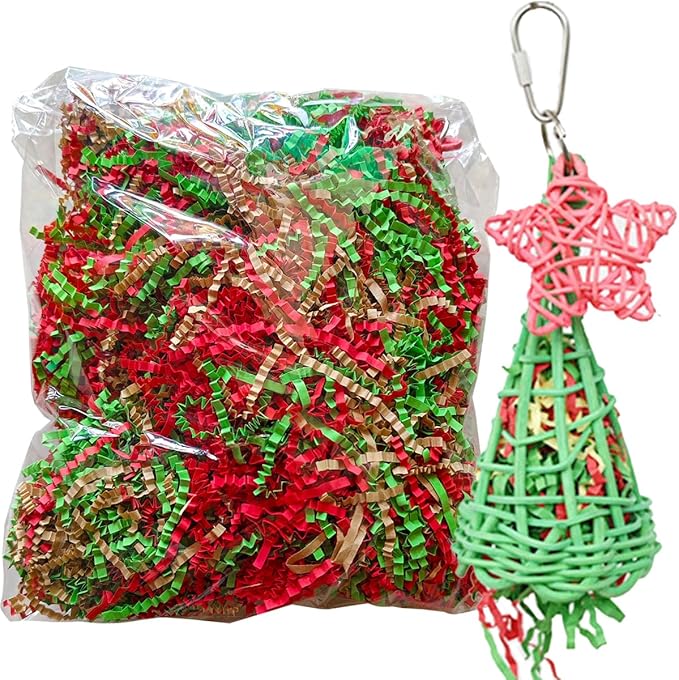 Foraging Toys with Extra Shredded Paper, Parakeet Chewing Hanging Toy, Bird Cage Accessories for Conure Cockatiel Budgies Lovebird Parrotlet