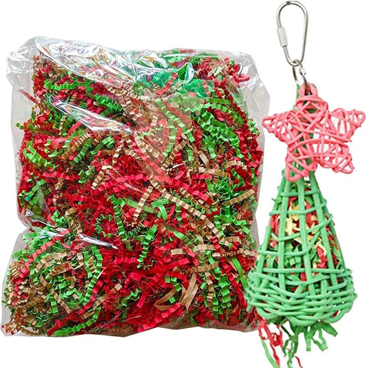 Foraging Toys with Extra Shredded Paper, Parakeet Chewing Hanging Toy, Bird Cage Accessories for Conure Cockatiel Budgies Lovebird Parrotlet