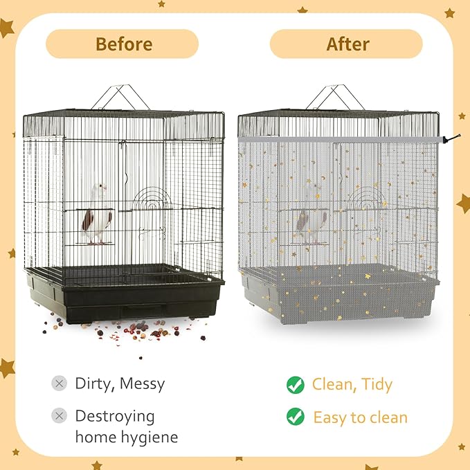 Bird Cage Seed Catcher, 60-118'' Large Bird Cages Cover, 31.5'' H Adjustable Nylon Bird Cage Mesh Net, Soft Airy Bird Cage Skirt Guard Accessories for Parrot Parakeet Macaw (Gray)
