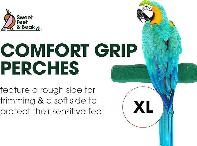 Sweet Feet and Beak Comfort Grip Safety Perch for Bird Cages - Pedicure Perch for Birds to Keep Nails and Beaks in Top Condition - Safe Easy to Install Bird Cage Accessories XL 13.5" - Green