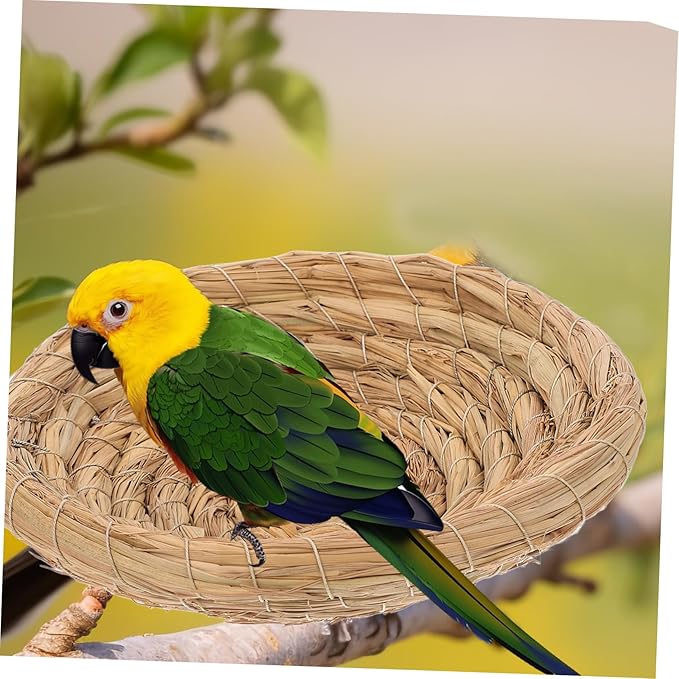Handmade Straw Bird Nest for Pets Natural Woven Nest House for Parrots Macaws African Greys Furry Animals Sleeping Breeding