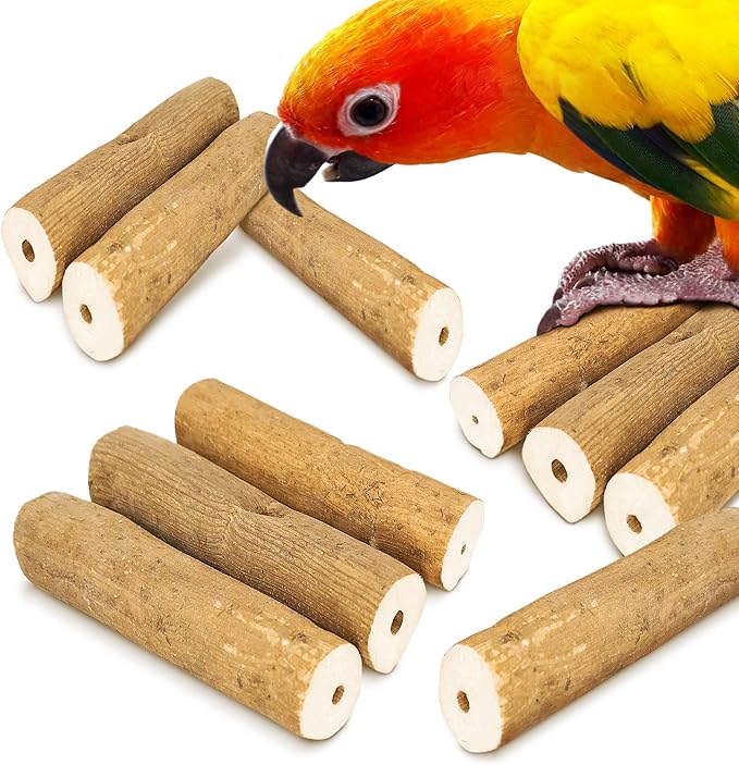 CoCoo Bark Sola Sticks with Skin for Parrots, Cockatiel Chew Forage Toy, Round Wood Foot Exercisers for Budgie, Conures, Beak, and Nails Groomer, Keeps Small Birds Calm, and Physically Fit, 10 Pcs