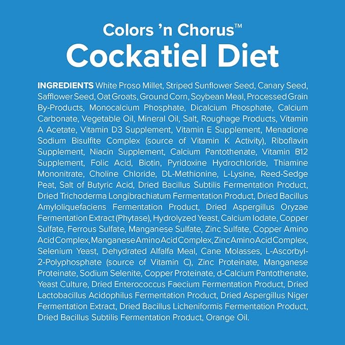 Blue Seal Colors ‘N Chorus Cockatiel Bird Feed | Premium Seeds and Ingredients for a Nutritious and Tasty Diet | 50 Pound Bag