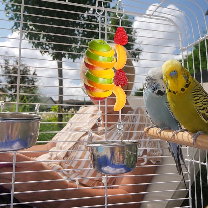 3 Pcs Bird Cage Food Holder Parrot, Stainless Steel Parrot Fruit Vegetable Stick Holders, Bird Food Treats Skewer, Birds Cage Feeder Foraging Toy Hanging Rodent Toy for Parakeet Budgie Macaw
