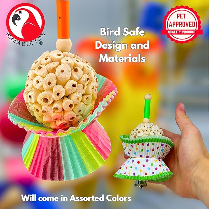 Bonka Bird Toys 1925 Cake Bird Toy – Sola Plant, Paper & Wood Chewing Shredding Foraging Toy for Extra Small to Small Birds – Cage Enrichment – 7" x 4.5" (Pack of 2)
