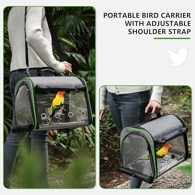 Bird Carrier Bag Bird Travel Cage Indestructible Stainless Steel Mesh, Bag with Stand for Parrot, Portable Bird Travel Bag, Pet Transparent Breathable Travel Cage