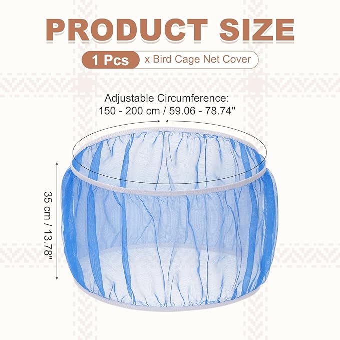Bird Cage Seed Catcher, Bird Cage Net Cover Seeds Guard, Universal Birdcage Accessories, Blue, Circumference 59.1"-78.7", Height 13.8" for Parrot Cockatiel Enclosures