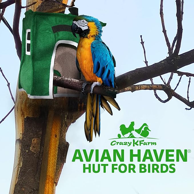 Crazy K Farm - Avian Haven Bird Hut, Comfy Bird Snuggle Hut, Plush Pet Bird Hut for Sleeping and Snuggling, Hanging Bird Cage Hut with Sherpa, Cozy Bird Cage Accessories, Extra Large, Green