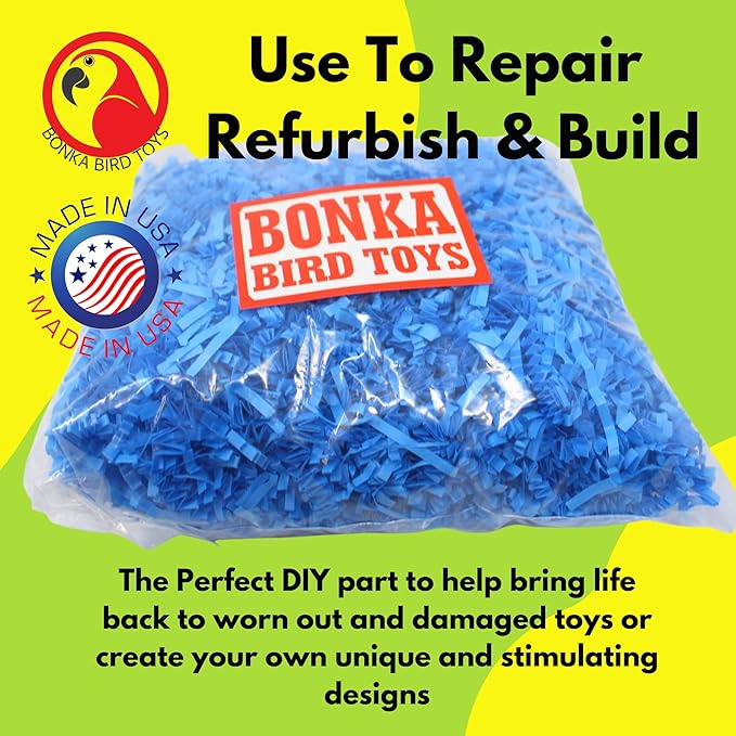Bonka Bird Toys Colored Crinkle Shred Paper Chew Forage Nesting Treat Natural Multi-Use Craft Part Projects Cockatiels Parakeets Conures Amazons and Other Similar Birds (Blue)