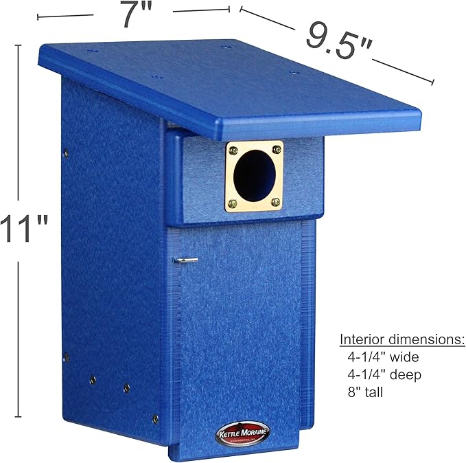 Kettle Moraine Eastern Bluebird Recycled Nest Box (Nest Box + Mounting Plate, Blue/Blue)