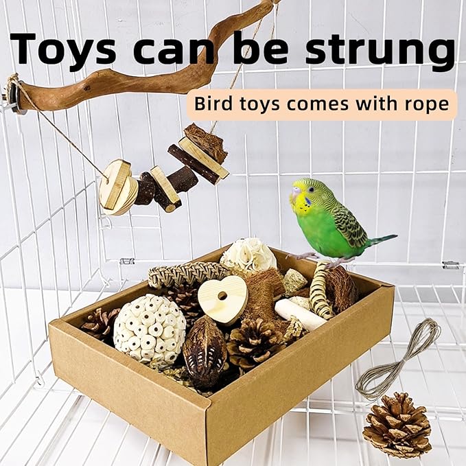 Bird Foraging Toys Parrot Chew Shredding Toys Bird Foraging Box for Parakeets Cockatiels Conures Lovebirds and Small to Medium Birds(Natural)