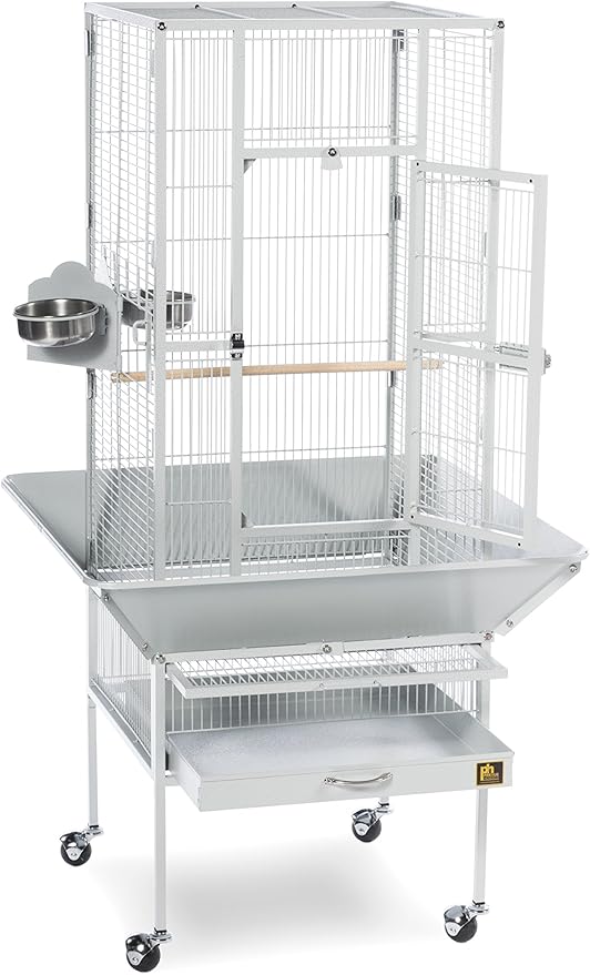 Prevue Pet Products Wrought Iron Select Bird Cage - Steel Cage with Rolling Stand and Seed Guards, Durable Design, Ideal for Cockatiels and Medium Birds - Pewter Hammertone