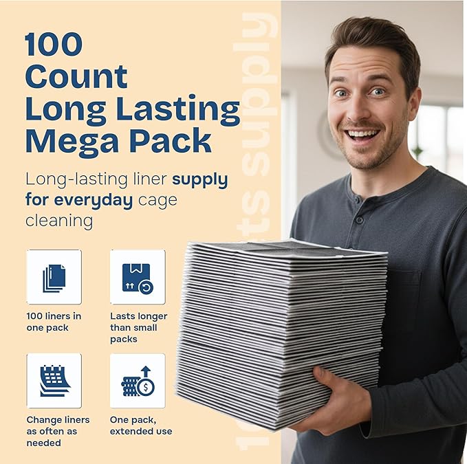 PHOBA Bamboo Charcoal Bird Cage Liners, 18''x24'', 100Sheets, Bamboo Charcoal Odor Control Papers, Super Absorbent Disposable Tray Mats for Parrots, Parakeets, Cockatiels.