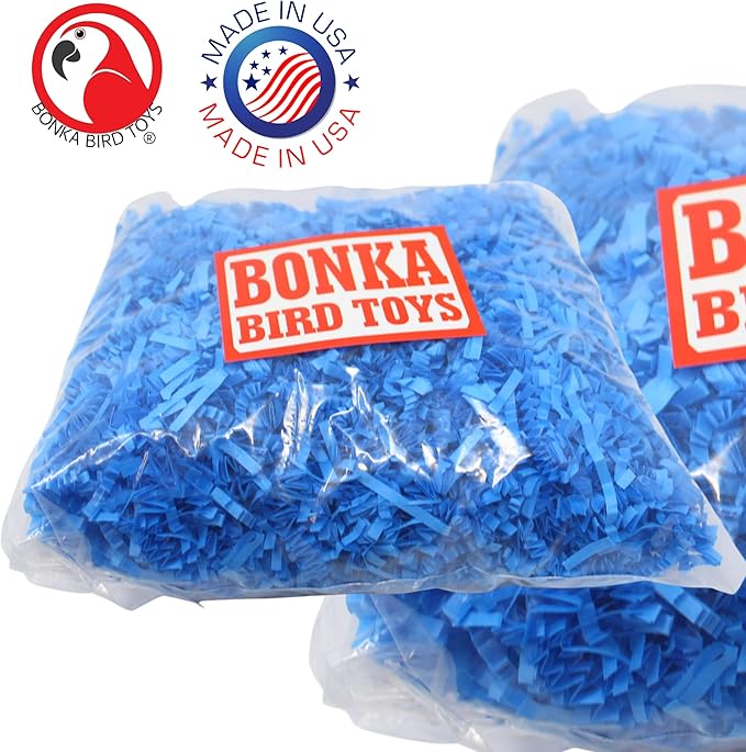 Bonka Bird Toys Colored Crinkle Shred Paper Chew Forage Nesting Treat Natural Multi-Use Craft Part Projects Cockatiels Parakeets Conures Amazons and Other Similar Birds (Blue)