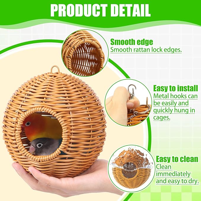 Bird Nest for Cage Hanging Small Bird Bed with Mat Washable Bird Hammock Hamster Toys Parakeet Nest Warm Bed House Cage Accessories for Parrot Finch Budgie Canary (Brown)