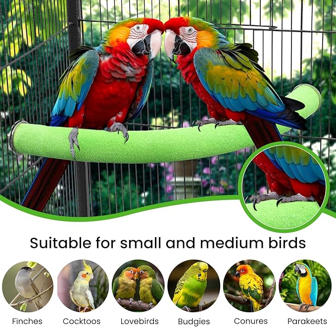 FrgKbTm U Shape Parrot Perch Stand Toy Bird Platform Sand Paw Grinding Clean Stick Exercise Conure Budgie Cockatiel Cage Accessories (Green Corner Medium)