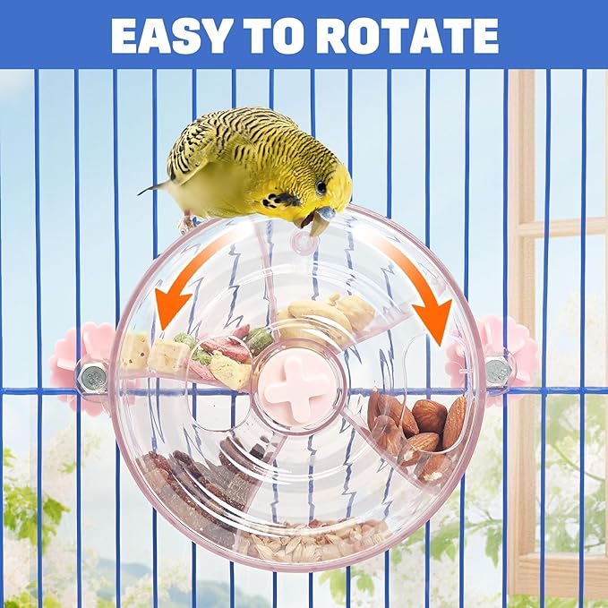 BNOSDM Bird Foraging Toy Creative Feeder Systems with Seed Food Rotating Wheel for Enrichment & Training Parrot Puzzle Toys Ideal for Small and Medium Cockatiel Parakeet Conure(Pink)