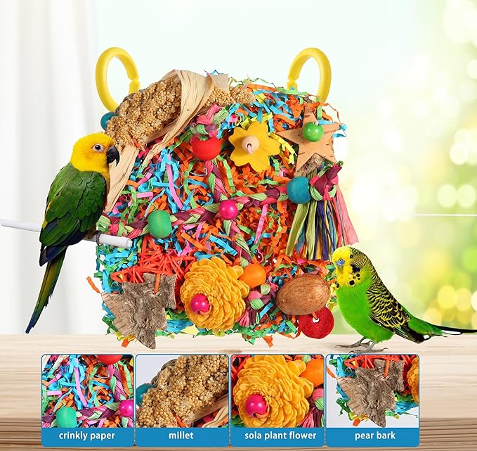 Bird Toys, Parakeet Toys Bird Foraging Toys Grass Mat Climbing Wall for Parakeet,Parrot,Cockatiel,Conure,Lovebird,Budgie Cage Small to Medium Birds (Twinkle Star)