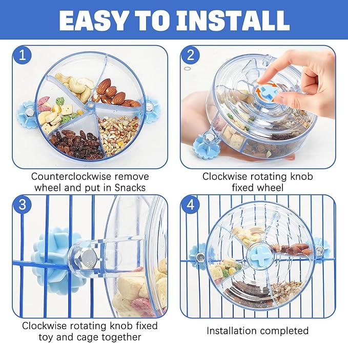 BNOSDM Bird Foraging Toy Creative Feeder Systems with Seed Food Rotating Wheel for Enrichment & Training Parrot Puzzle Toys Ideal for Small and Medium Cockatiel Parakeet Conure(Blue)