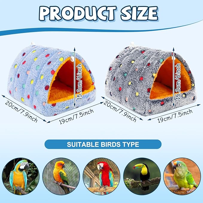 PETKNOWS 2 Pack Bird Nest House, Hanging Hammock Fluffy Parrots Bird Bed for Cage Bird Plush Nest Toy for Parrot Macaw Budgies Eclectus Parakeet Cockatiels Cockatoo Lovebird