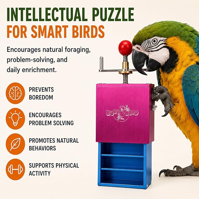 Bird Toys for Large Birds (Ele-Waiter) | Treat Dispenser | Foraging Bird Toys for Parrots, Cockatiel, Cockatoos & Macaws | Durable Cage Accessories for Medium to Extra Large Birds | Macaw Enrichment