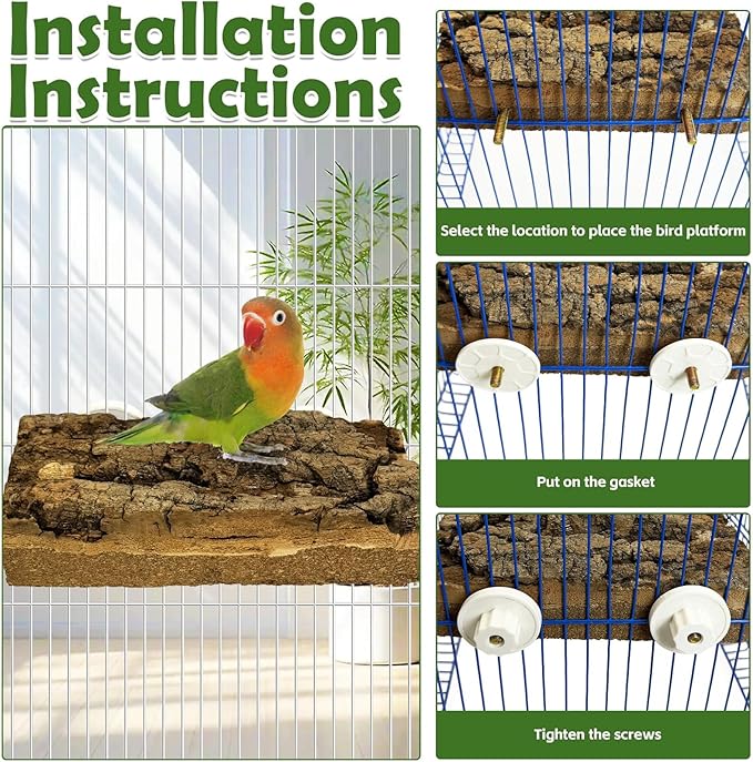 kathson 2Pcs Natural Cork Bird Perch Stand Platform Small Birds Thicken Wooden Rectangle Stand Perch Parakeet Chewing Toy Cage Accessories for Lovebirds Cockatiels Conures(Double Screw, 1.9 in Thick)