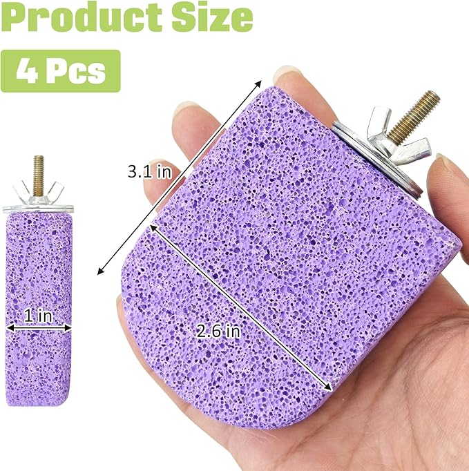 BNOSDM 4 Pcs Bird Beak Grinding Stone Chew Toy Parrot Calcium Perch Bird Stand Platform Parakeet Cage Accessories for Budgies, Cockatiels, Conures, Lovebirds, Finch (Purple)