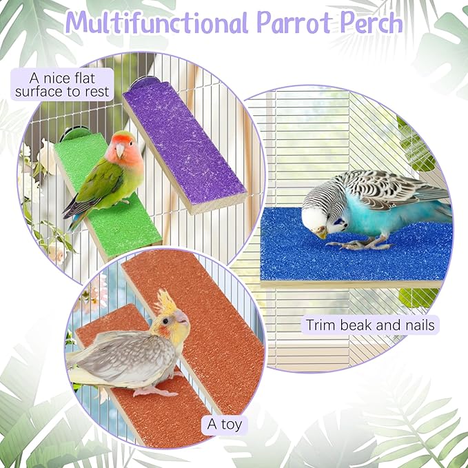 Hamiledy Colorful Bird Perches Wooden Paw Grinding Board Parakeets Stand Platform Bird Chewing Toys Cage Accessories for Budgies Cockatiels Conure Lovebirds Parrots Hamsters(8 Pcs)