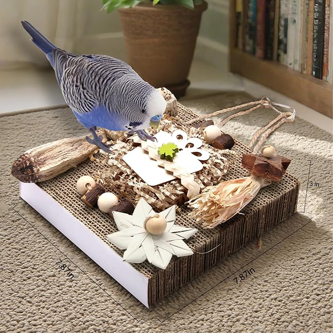 Kyouki Bird Toys, Parakeet Toys, Parrot Toy, Conure Hanging Chewable Cardboard Foraging Toys Suitable for Budgies, Cockatiels, Lovebirds, Sun Conures - and Other Small/Medium Parrots (Large)