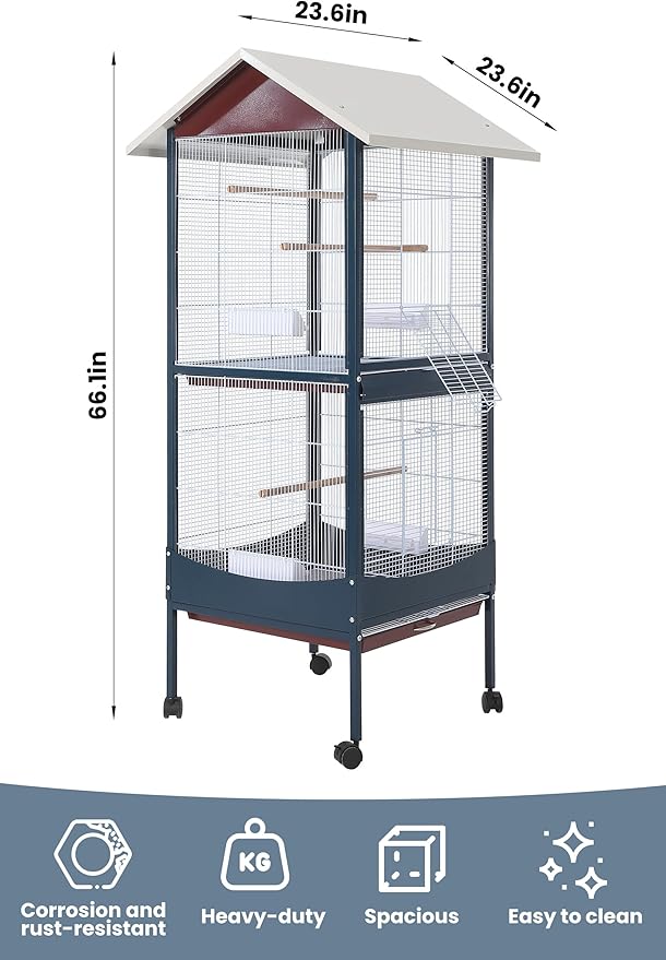 Garvee Bird Cage, 66''H Extra Large Bird Cage, w/Removeble Tray, Waterproof Roof, Easy to Clean, Lockable Caster, Indoor& Outdoor Application for Conure,Macaw,Budgie,Cockatiel,Lovebirds,Parakeet