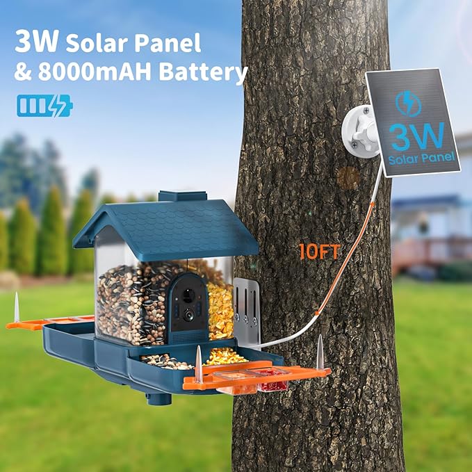 Bird Feeder with Camera & Bird Bath for Outdoors, 2K HD Dual-Lens Smart Feeder Solar Powered, AI Bird Identification, Instant Alerts, IP66 Weatherproof for Outside Bird Watching