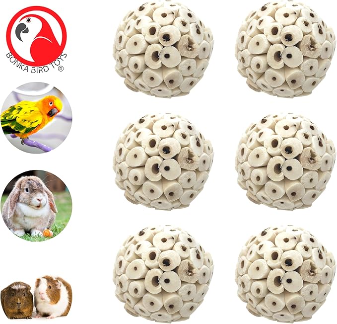 Bonka Bird Toys Mini Sola Atta Balls Foot Talon Craft Part Parrot Cage Toy Cockatiel, Conure, Caiques, and Similar Breeds (3891 Pack 6)