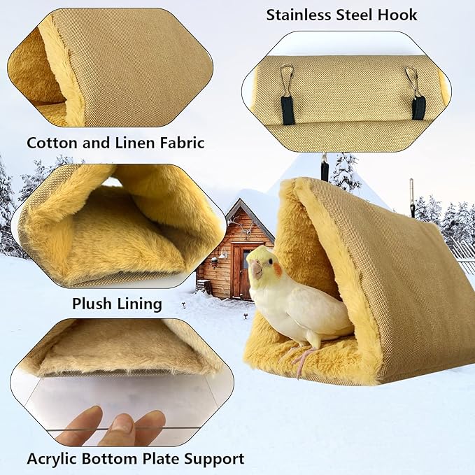 Winter Warm Bird Nest Hammock Swing Fluffy Sleeping Bed Parrot Hideaway Shed Hut House for Cockatiels Parakeet Budgies African Grey Hamster Ferret