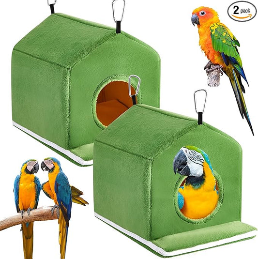 Spiareal 2 Pcs Large Winter Warm Birds Nest House Plush Snuggle Bird Bed for Cage Sleeping Hanging Hammock Parakeet Bed Cage Accessories for Parrot Cockatiels Budgies Lovebird 11 x 15 x 11 Inches