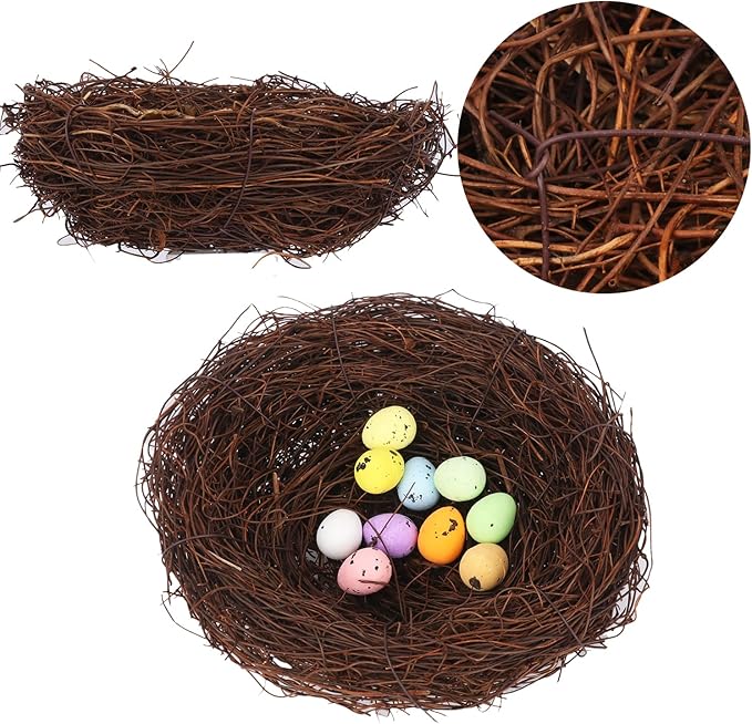 15 PCS 5.9 Inch Artificial Bird Nest for Crafts, Handicraft Rattan Bird's Nest, Small Bird Nest, Bird Nest Decorating Kit for Holiday, Table, Garden, DIY Terrarium Decor
