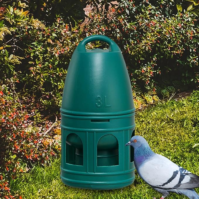 Bird Water Drinker/Parrot Parakeet Dove Chicken Pigeon Water Dispenser Feeder/Large Capacity with Handle Bird Cage Accessories Waterer/, Green 3L