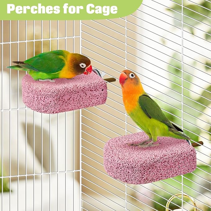 BNOSDM 4 Pcs Bird Beak Grinding Stone Chew Toy Parrot Calcium Perch Bird Stand Platform Parakeet Cage Accessories for Budgies, Cockatiels, Conures, Lovebirds, Finch (Pink)
