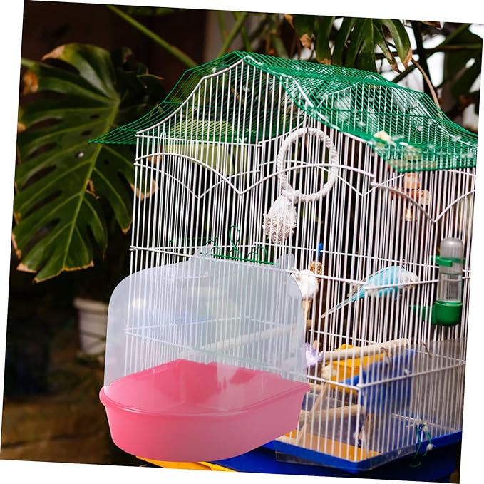 POPETPOP Caged Bird Bath Multi Cage Bird Bath Covered for Small Birds Parrot Canary Parrot(Red)