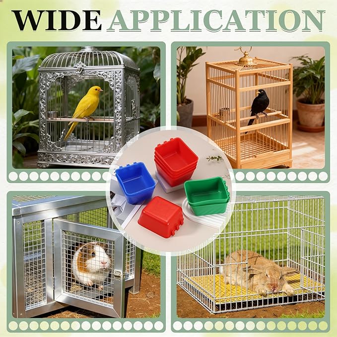 Cage Cups, 4.9x3.7x2.4 Inch Parakeet Feeder Bird Cage Accessories Hanging Food Water Dispenser, (Red, 20 Pcs), Intended for Pet/Pigeon/Parrot/Chicken